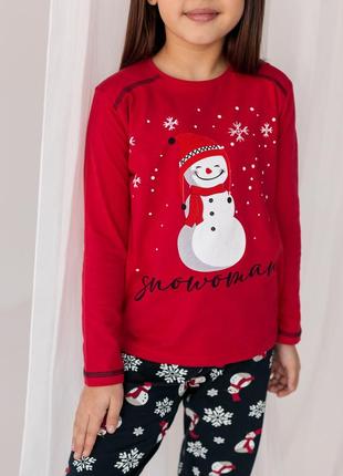 Хлопковая пижама для девочек 3-6 лет со снеговиком nicoletta туречевая, детская пижама1 фото