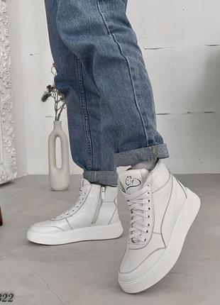 Кожаные зимние высокие кроссовки с мехом кеды ботинки из натуральной кожи9 фото