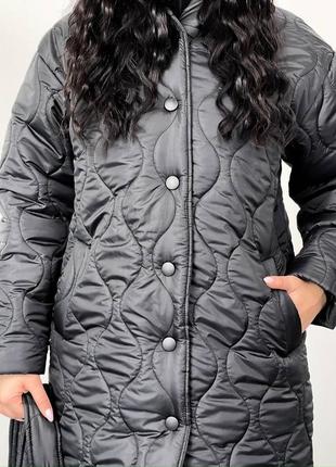 Зимнее стеганное пальто женское на синтепоне, с капюшоном и поясом р-ры 46-643 фото