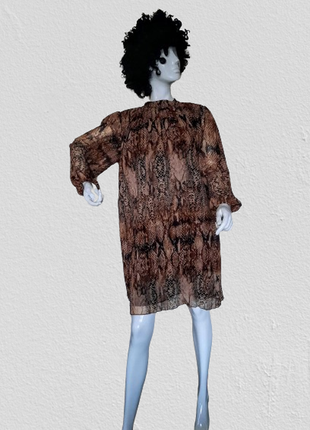 Стильное плиссированное платье пышный рукав животный принт №3301 фото