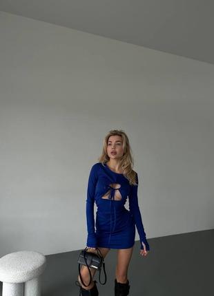 Сексуальное облегающее мини платье с вырезом декольте на шнуровке с длинными рукавами2 фото