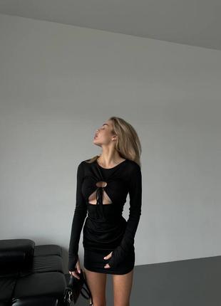 Сексуальное облегающее мини платье с вырезом декольте на шнуровке с длинными рукавами6 фото