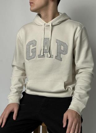 Мужское худи &lt;unk&gt; кофта gap unbleached white (с флисом)8 фото