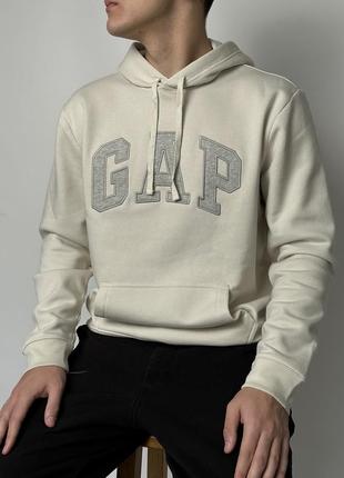 Мужское худи &lt;unk&gt; кофта gap unbleached white (с флисом)9 фото