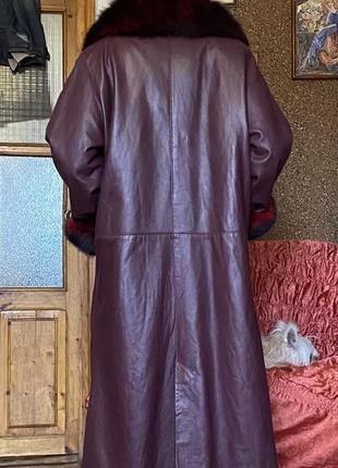 Роскошное кожаное пальто с чернобуркой5 фото