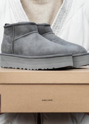 Сірі  замшиві уггі ugg mini platform