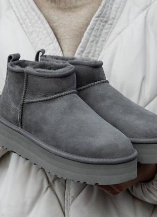 Сірі  замшиві уггі ugg mini platform8 фото