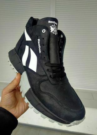 Стильные качественные черно белые зимние мужские ботинки/полуботинки с мехом кожаные/натуральная кожа4 фото