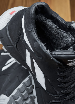 Стильные качественные черно белые зимние мужские ботинки/полуботинки с мехом кожаные/натуральная кожа5 фото