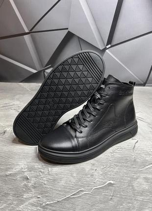 Стильные качественные черные зимние ботинки мужские с мехом кожаные/натуральная кожа-мужская обувь зима3 фото