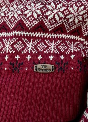 Мужской новогодний свитер с оленями теплый бордовый2 фото