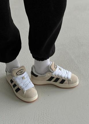 Женские зимние кроссовки бежевые adidas campus beige black winter fur - с мехом✨7 фото