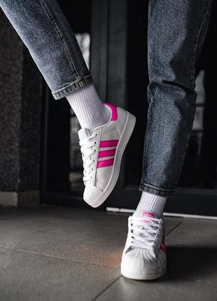 Кросівки кеді adidas superstar white/pink кросівки, кеди2 фото