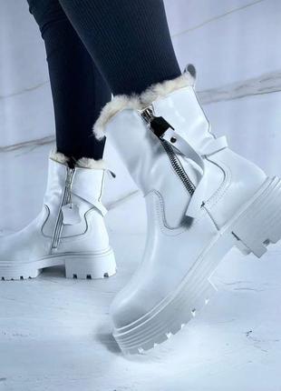 Зимові білі ботінки ботильйони черевики