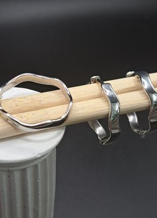 Срібний набір кільце сережки кільця конго хвиля 925 англійська застібка