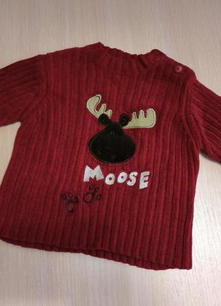 Тёплый праздничный новогодний свитер для малышей с лосем moose
