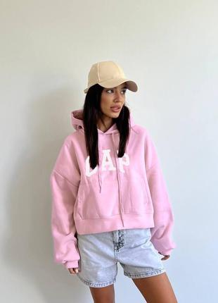 Стильный розовый худи кенгуру oversize, модные теплые укороченные худи с капюшоном, свитшот женский