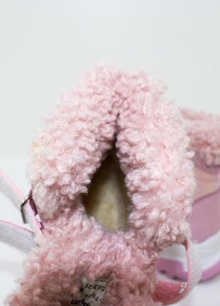 Детские розовые зимние ботинки на девочек с двумя липучками7 фото