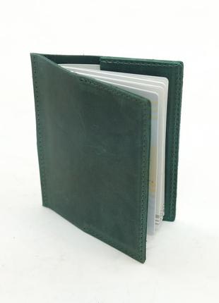 Кожаная обложка для паспорта из натуральной винтажной кожи зеленая3 фото
