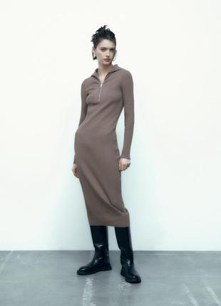 Платье миди в рубчик с молнией zara1 фото