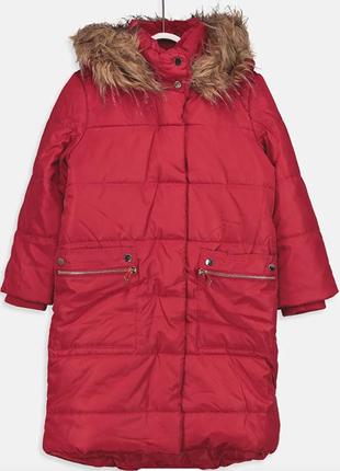 Толстое пальто lcw kids с капюшоном для девочки красное 1341 фото