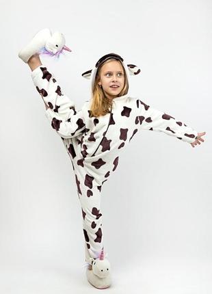 Кигуруми пижама коровка детский теплый комбинезон на молнии  для дома на мальчика и девочку1 фото