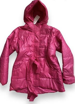 Куртка з капюшоном з поясом під талію формована фірмова якісна малина малинова фуксія рожева яскрава жіноча на синтепоні трендова демі8 фото