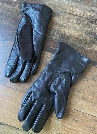 Кожаные замшевые тёплые перчатки темно-коричневого шоколадного цвета3 фото