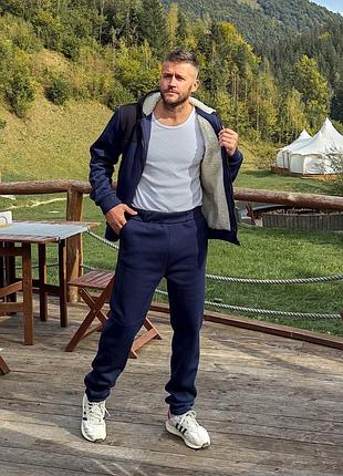 З хутром❄️ теплый мужской костюм зип худи толстовка на молнии и штаны зимний комплект