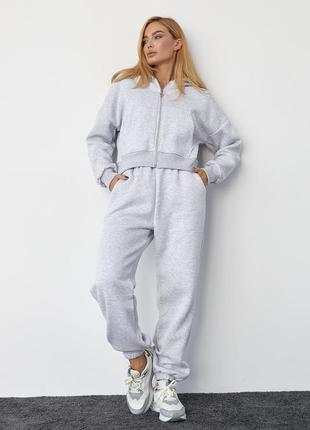 Женский спортивный костюм с начесом на молнии - светло-серый цвет, m (есть размеры)