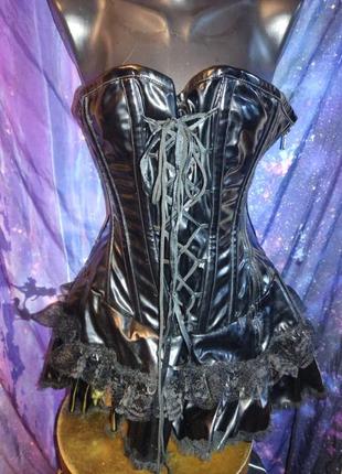 Крутое готическое виниловое латексное кожаное корсетное платье готок лоза burlesk burleska2 фото