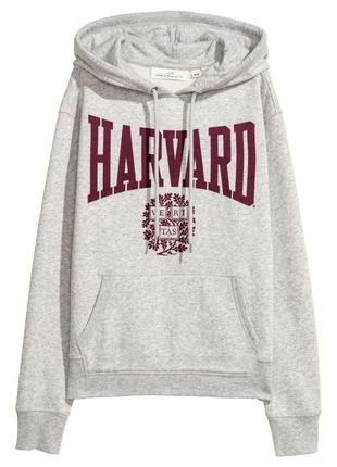 Серое худи с начёсом harvard h&m