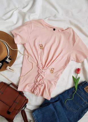 🔥крута нюдова футболка зі шнурівкою спереду від flame