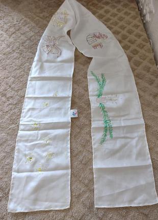 Шовковий різдвяний новорічний шарф. ручний розпис.