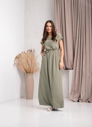 Гарне довге плаття "434", розміри подвійні 48-50 оливка