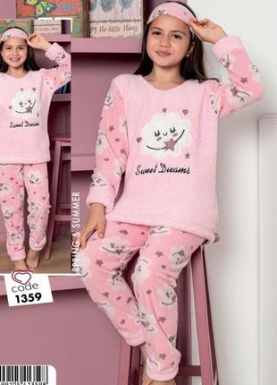 Теплая зимняя пижама для девочки турция полар флис mini moon арт 1359 sweet dreams розовый