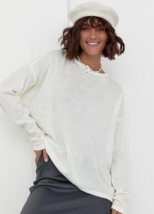 Женский однотонный джемпер oversize фасона - молочный цвет, l (есть размеры)