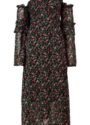 Изящное платье бюстье с открытыми плечами в цветочный принт1 фото
