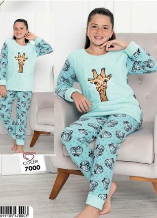 Зимняя теплая пижама для девочки полар флис турция mini moon арт 7000 cool мята