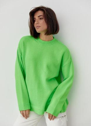 Женский вязаный джемпер оверсайз - салатовый цвет, s (есть размеры)