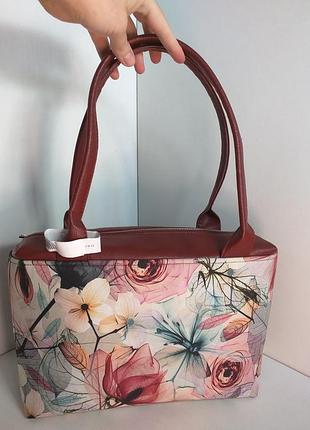 Сумка красная винная с печатью цветы 62705