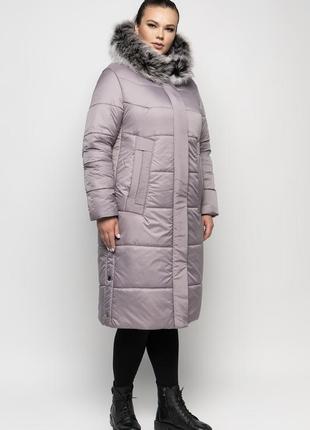 Молодёдное чёрное зимнее пальто с натуральным мехом песца батал с 48 по 58 размер4 фото