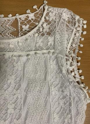 Блуза подовжена / туніка / як коротке плаття гіпюр з обрамленням горошинами (1900_)6 фото