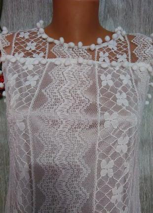 Блуза подовжена / туніка / як коротке плаття гіпюр з обрамленням горошинами (1900_)9 фото