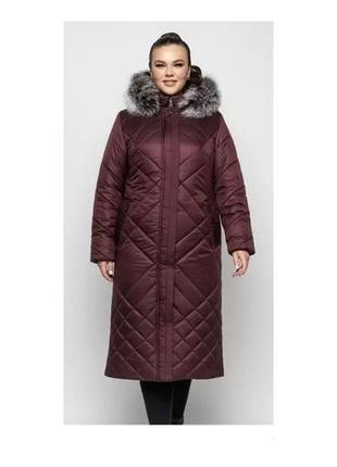 Красивое длинное женское пальто  цвета марсал  с натуральным мехом песца батал с 48 по 66 размер4 фото