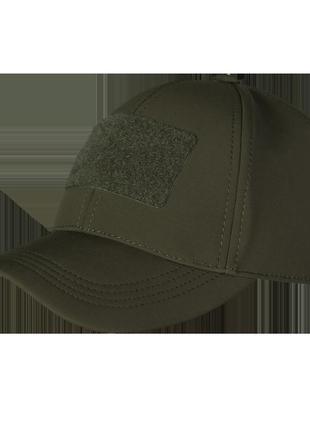 Однотонна бейсболка з липучкою під патч tactic soft shell olive софтшел оливка