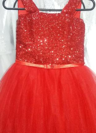 Нарядное детское платье "паетка" красное, на 5-8 лет2 фото