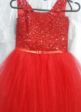Ошатне дитяче плаття "паєтка" червоне, на 5-8 років6 фото