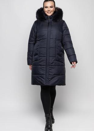 Чёрное молодёжное зимнее пальто с натуральным мехом песца батал с 48 по 62 размер4 фото