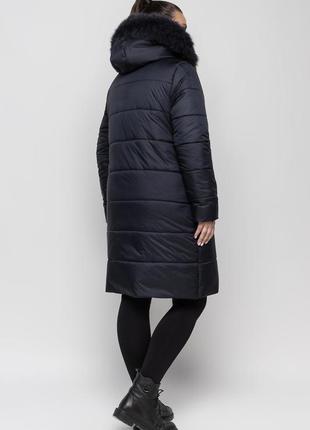 Чёрное молодёжное зимнее пальто с натуральным мехом песца батал с 48 по 62 размер5 фото